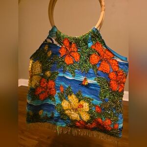 Floral Embroidered Purse with Wooden Rings